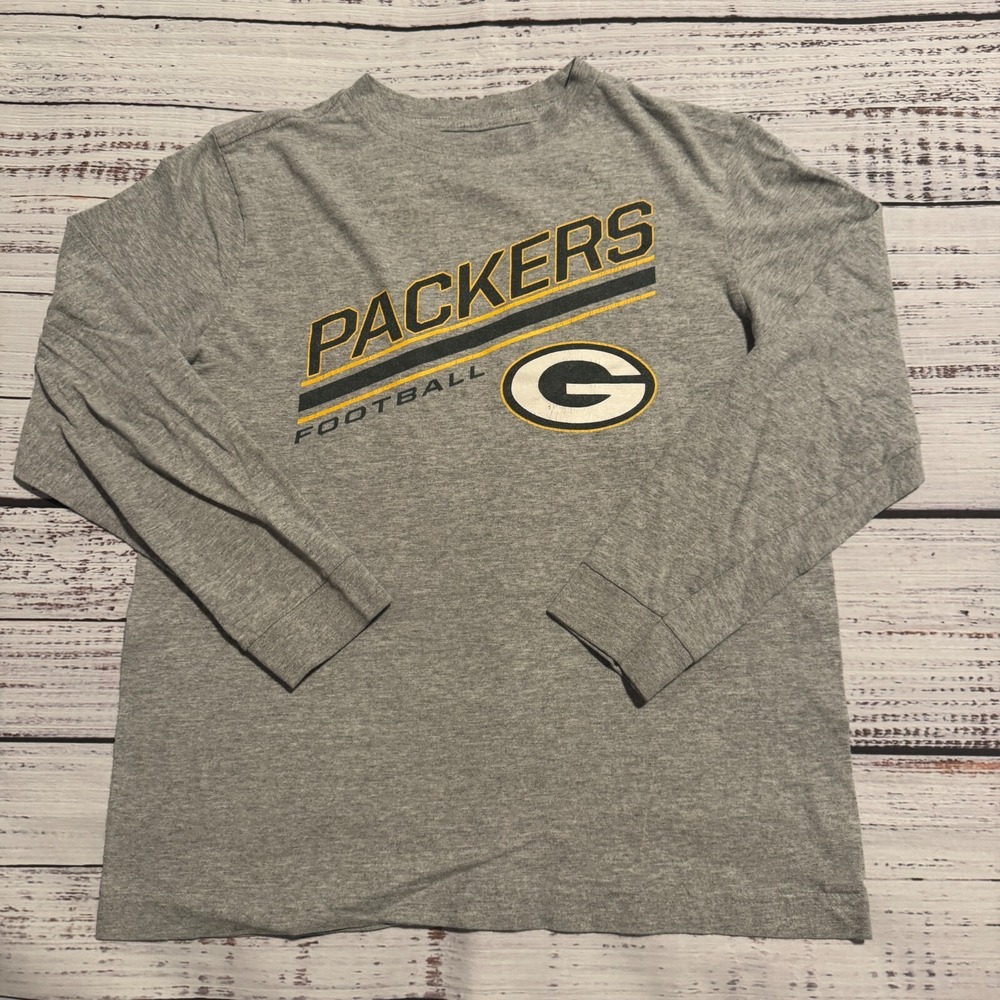 Green Bay Packers NFL Team Apparel Long Sleeve Shirt Gray Youth Boys Size‎ Large